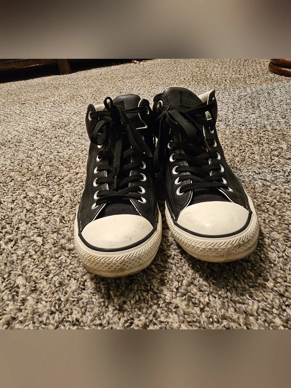 Converse Leather High Top All Star Sneakers in Black with Cream Midsole